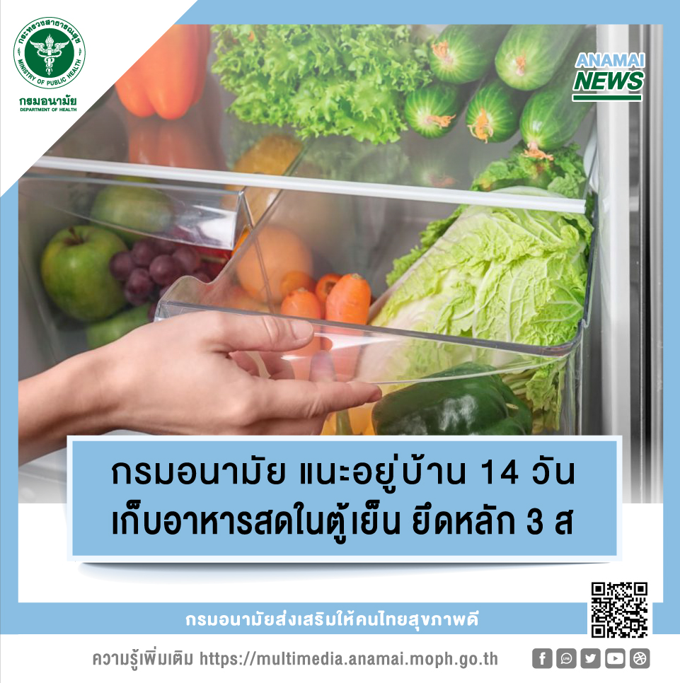 กรมอนามัย แนะอยู่บ้าน 14 วัน เก็บอาหารสดในตู้เย็น ยึดหลัก 3 ส กรมอนามัย แนะอยู่บ้าน 14 วัน เก็บอาหารสดในตู้เย็น ยึดหลัก 3 ส
