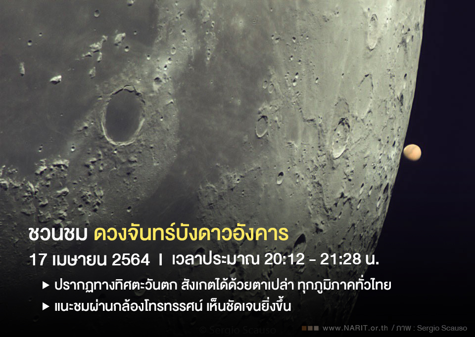 17 เมษายนนี้ ชวนชม “ดวงจันทร์บังดาวอังคาร” ในไทยหาชมยาก 17 เมษายนนี้ ชวนชม “ดวงจันทร์บังดาวอังคาร” ในไทยหาชมยาก