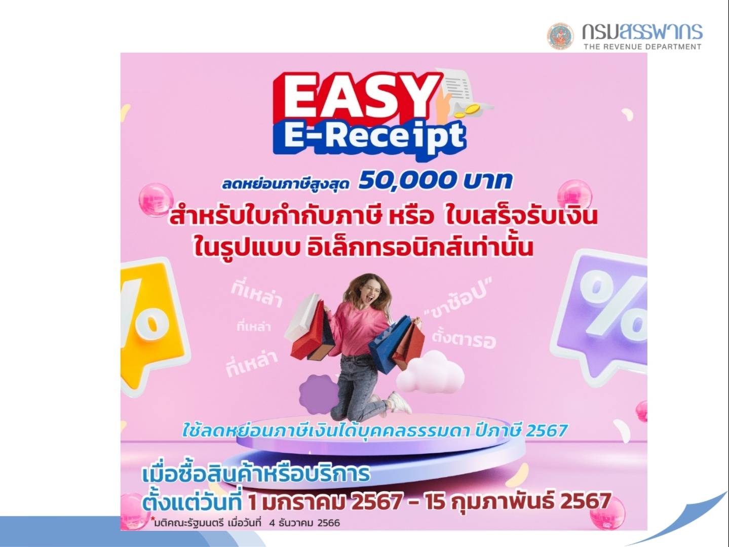สรรพากร เปิดมาตรการลดหย่อยภาษีครั้งใหม่ “Easy E-Receipt” สรรพากร เปิดมาตรการลดหย่อยภาษีครั้งใหม่ “Easy E-Receipt”