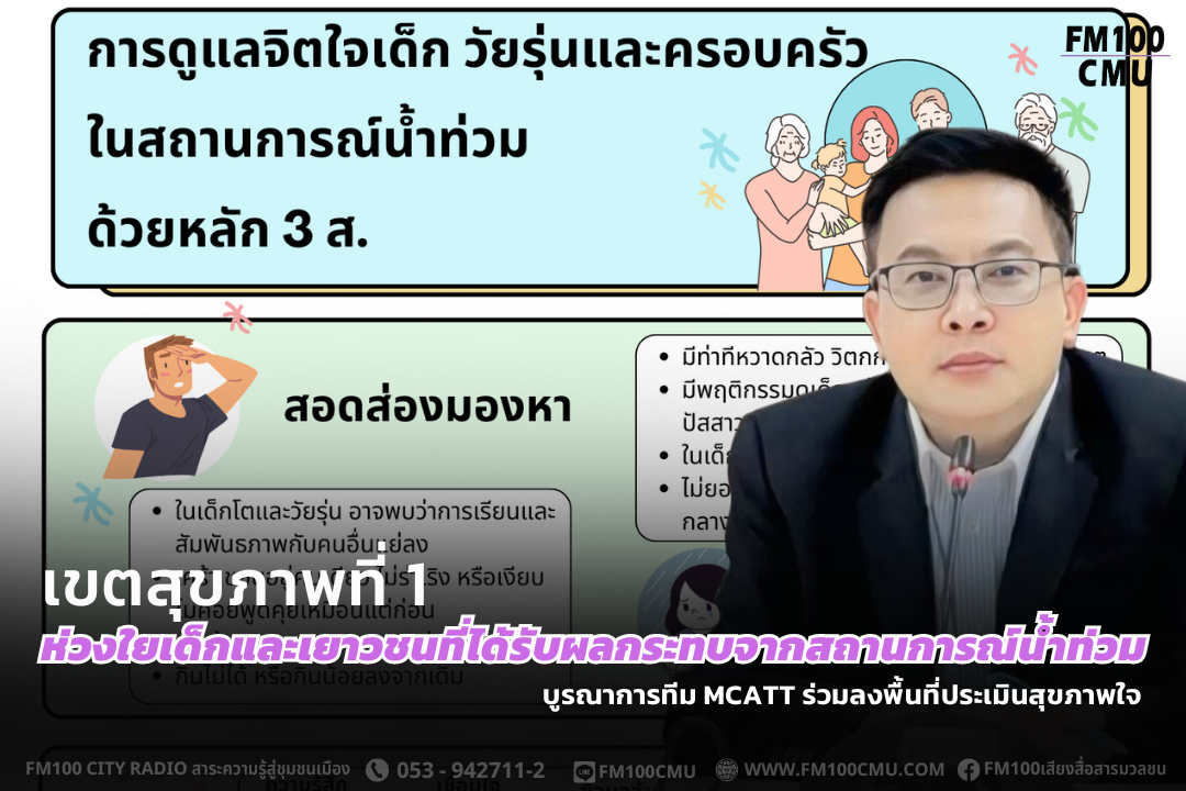 เขตสุขภาพที่ 1 ห่วงใยเด็กและเยาวชนที่ได้รับผลกระทบจากสถานการณ์น้ำท่วม บูรณาการทีม MCATT ร่วมลงพื้นที่ประเมินสุขภาพใจ เขตสุขภาพที่ 1 ห่วงใยเด็กและเยาวชนที่ได้รับผลกระทบจากสถานการณ์น้ำท่วม บูรณาการทีม MCATT ร่วมลงพื้นที่ประเมินสุขภาพใจ