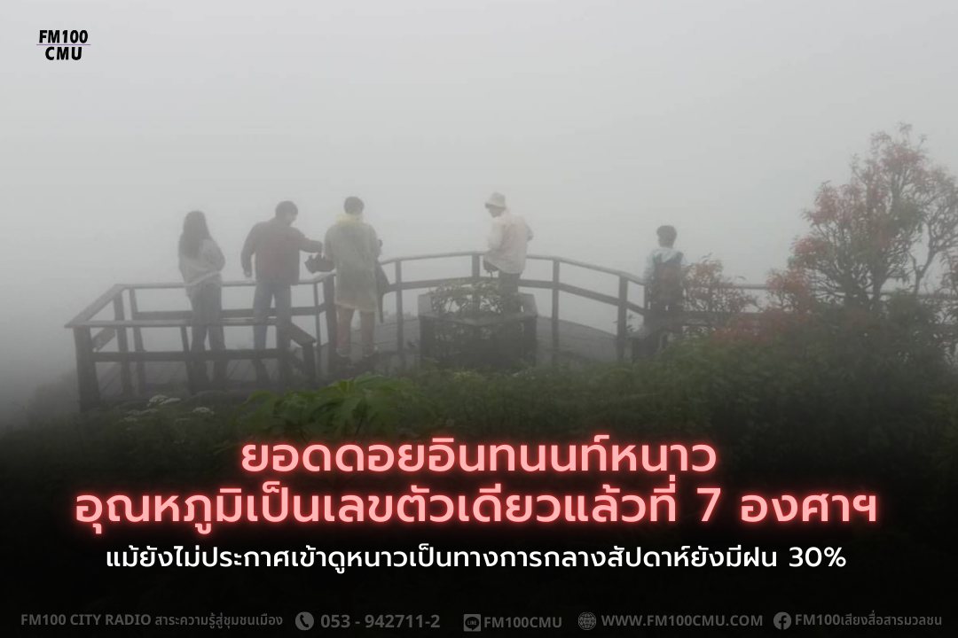 ยอดดอยอินทนนท์หนาวอุณหภูมิเป็นเลขตัวเดียวแล้วที่ 7 องศาฯ แม้ยังไม่ประกาศเข้าดูหนาวเป็นทางการกลางสัปดาห์ยังมีฝน 30% ยอดดอยอินทนนท์หนาวอุณหภูมิเป็นเลขตัวเดียวแล้วที่ 7 องศาฯ แม้ยังไม่ประกาศเข้าดูหนาวเป็นทางการกลางสัปดาห์ยังมีฝน 30%