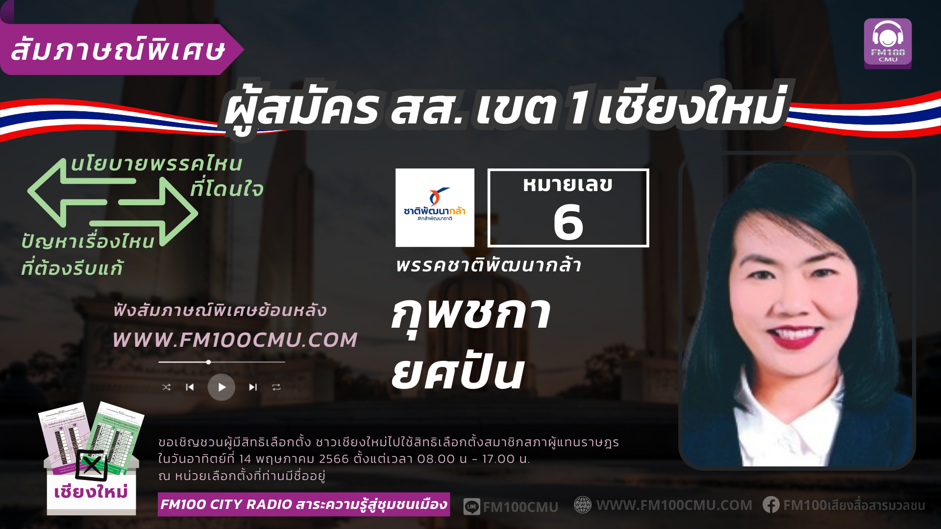 หมายเลข 6 นางสาวกุพชกา ยศปัน พรรคชาติพัฒนากล้า