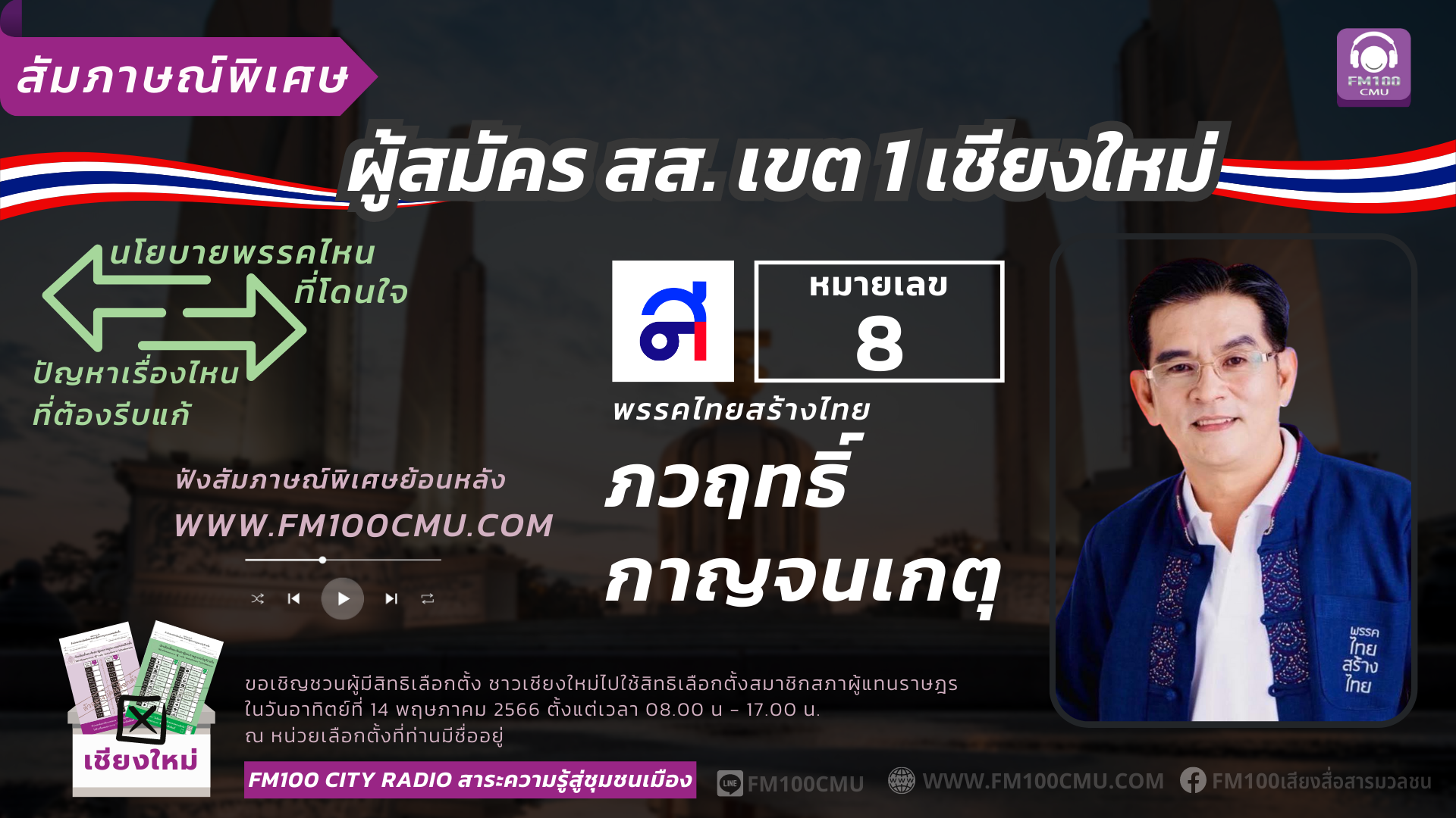 หมายเลข 8 นายภวฤทธิ์ กาญจนเกตุ พรรคไทยสร้างไทย