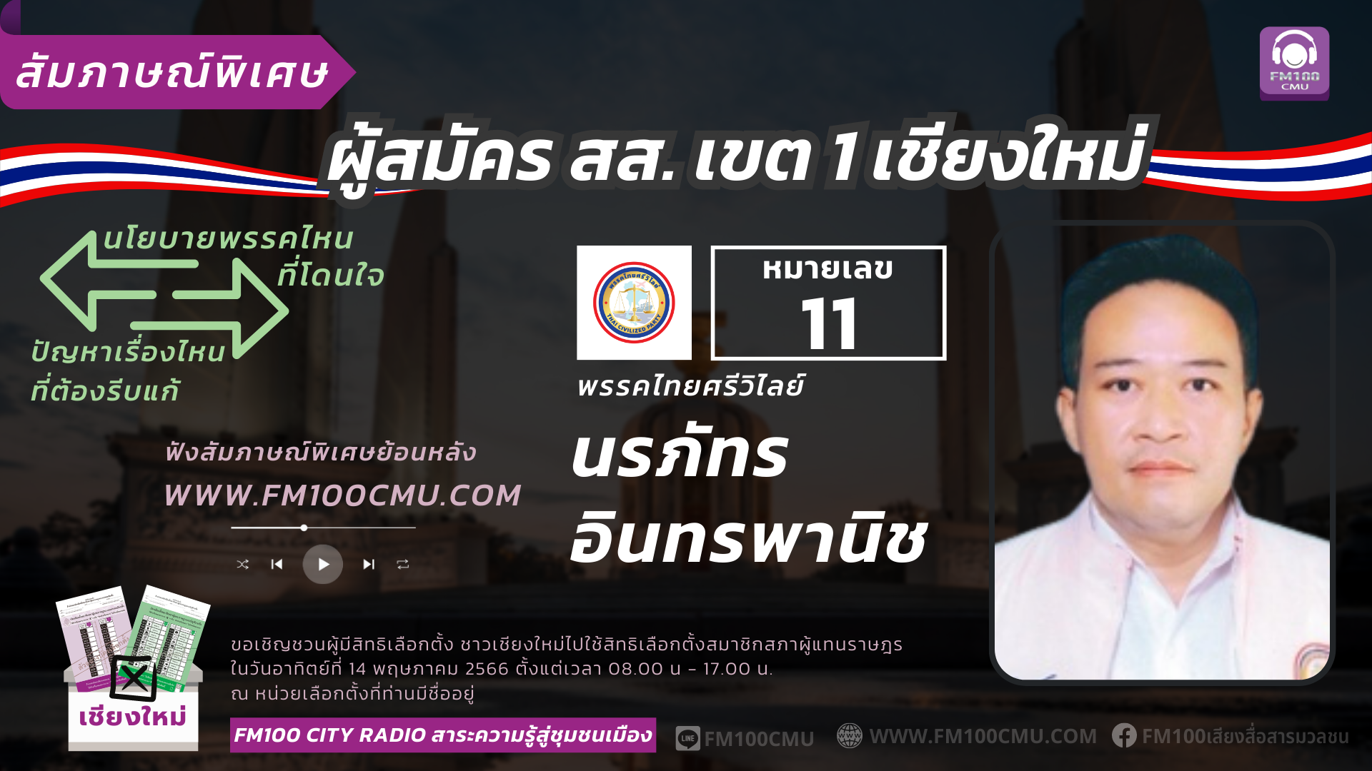 หมายเลข 11 นายนรภัทร อินทรพานิช พรรคไทยศรีวิไลย์