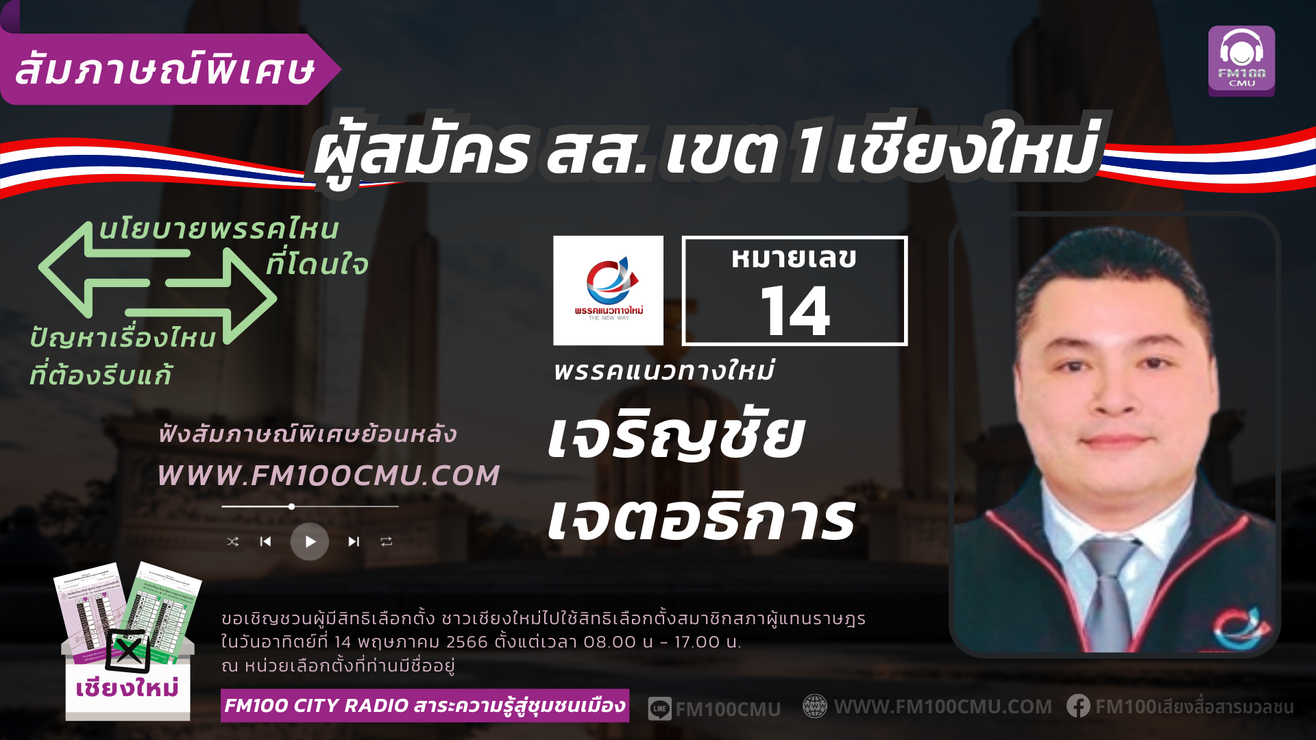 หมายเลข 14 นายเจริญชัย เจตอธิการ พรรคแนวทางใหม่